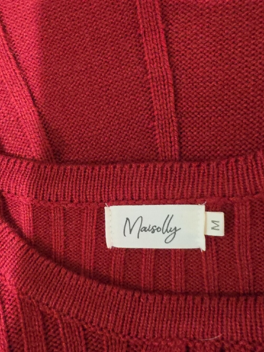 Maisolly Claret Red Cable Knit Fit & Flare Long Sleeve Sweater Dress - Size M - Picture 7 of 8
